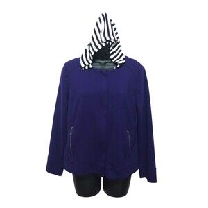 Chicos Zenergy Jacket Womens M Purple Striped Removable Insert Pockets Nautical